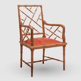 Chinese Chippendale Style Faux Bamboo Armchair