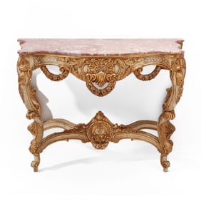 Rococo Style Parcel Gilt Console Table Marble Top