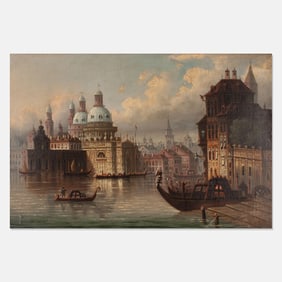 Antique Venetian Canal Scene Oil on Canvas