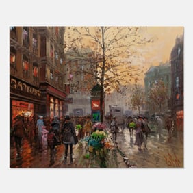 Emilio Payes "Boulevard" Oil on Canvas