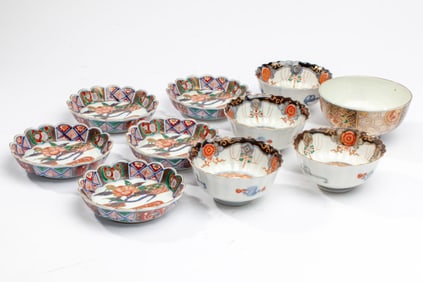 10 Japanese Imari Porcelain Bowls & Dishes