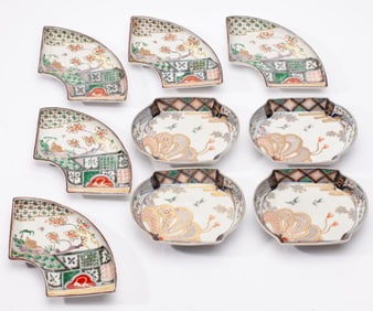 9 Japanese Imari Fan & Lantern Dishes