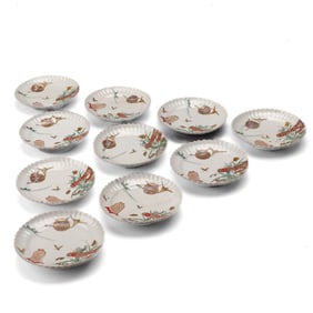 10 Japanese Imari Butterfly & Crane Scalloped Dish