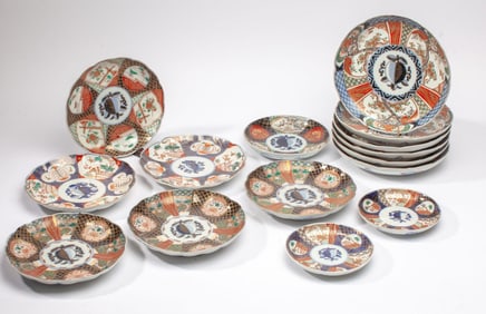 Group of 15 Japanese Imari Porcelain Peach Plates
