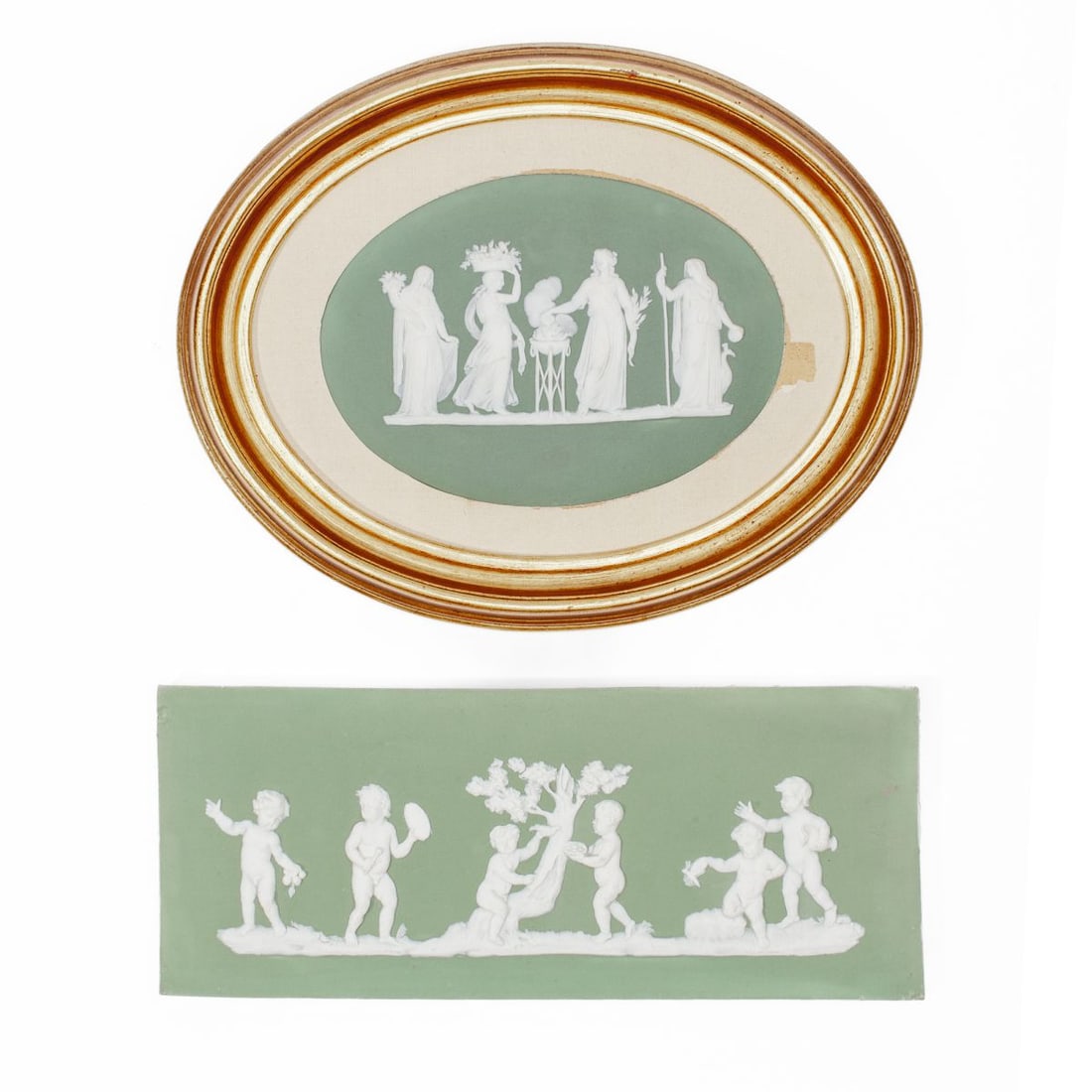 2 Wedgwood Green Jasperware Plaques / Cherubim (1 of 4)