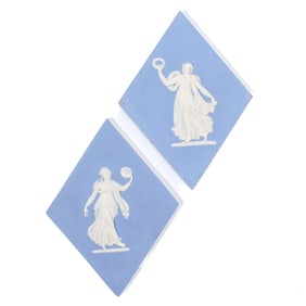 Near Pair Wedgwood Blue Dancing Girls Plaques