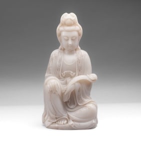 Large Chinese Carved Soapstone Figure of Guanyin