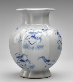 Chinese Blue & White Porcelain "Shrimps" Vase