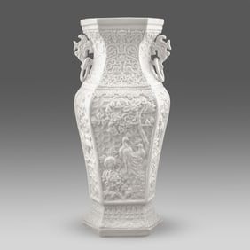 Fine Chinese Blanc de Chine  / Dehua Porcelain Hexagonal Birds Vase