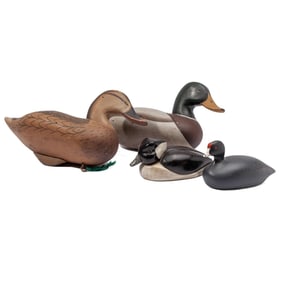 4 Carved Wood Duck Decoys / John Meredith