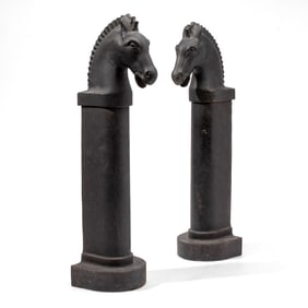 Vintage Cast Iron Horse Andirons
