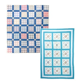 Two Vintage Quilts / Patchwork & Embroidered