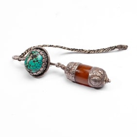 Tibetan Turquoise & Butterscotch Amber Earring