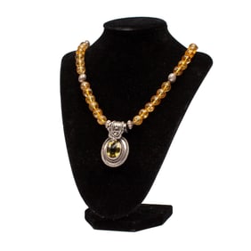 Tibetan Sterling & Citrine Quartz Beaded Necklace