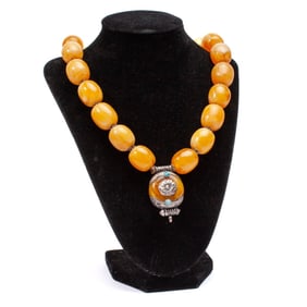 Tibetan Butterscotch Amber Beaded Necklace