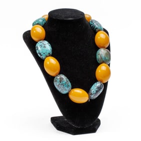 Tibetan Turquoise & Butterscotch Amber Necklace