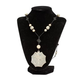 Chinese Moonstone & Carved Abalone Beaded Necklace