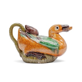 Chinese Export Biscuit Glazed Sancai Duck Teapot