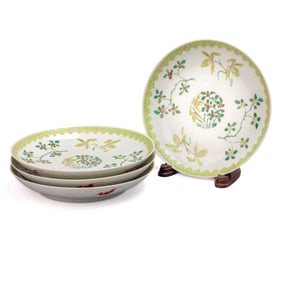 4 Chinese Qing Enameled Orchid & Rose Plates