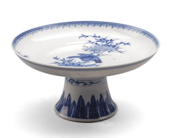 Chinese Blue & White Porcelain Stem Bowl