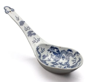 Chinese Blue & White Porcelain Dragons Spoon