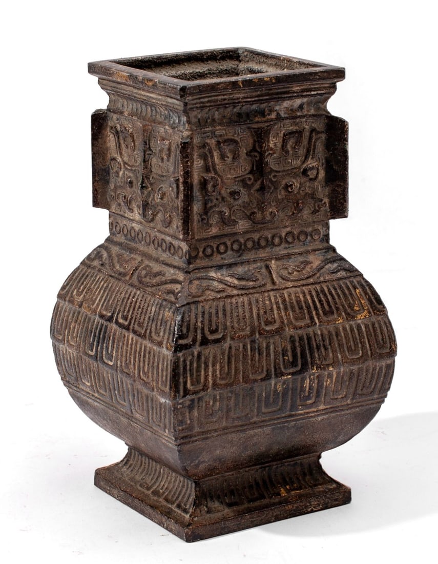Chinese Archaistic Bronze Taotie Fanghu Vase (1 of 5)