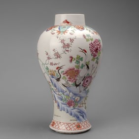 French Samson Chinoiserie Porcelain Cranes Vase