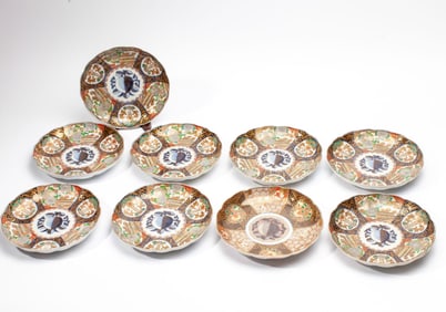 9 Japanese Imari Porcelain Peach Plates