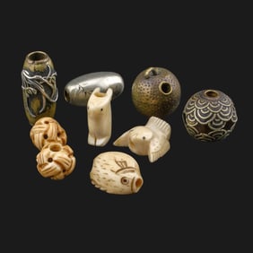 Group of Japanese Metal & Bone Ojime Beads