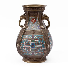 Japanese Meiji Period Bronze Champleve Enamel Vase