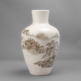 Japanese Porcelain Grisaille Landscape Vase