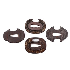 4 Japanese Iron & Gold Inlay Tanto Tsubas