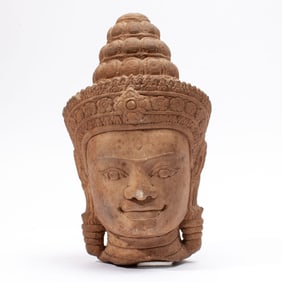 Cambodian Khmer Style Sandstone Head of Vishnu