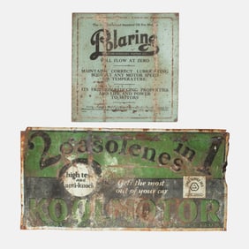 2 Vintage Car Motor Oil & Gas Tin Advertising Sign