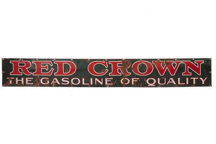 Large Antique Red Crown Gasoline Porcelain Sign 96"