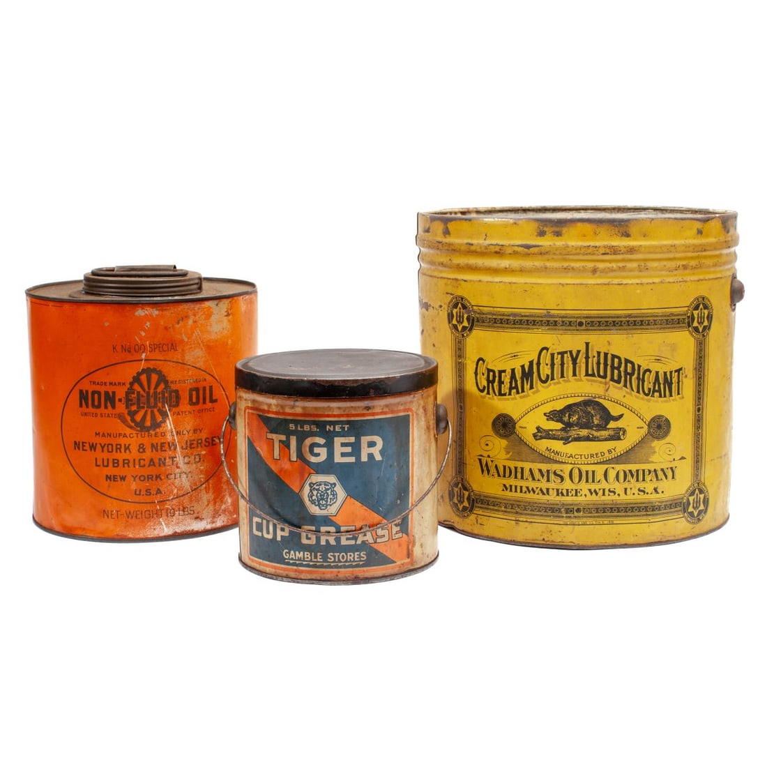 3 Vintage Tin Litho Lubricant Bucket & Can (1 of 5)