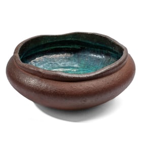 Large Vintage Raku Pottery Flambe Glaze Bowl