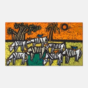 Ruth Fluno (WA) "Bengal Landscape with Cows" Oil