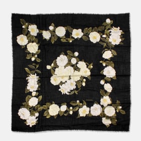 Chanel White Camillia Wool & Silk Scarf / Shawl