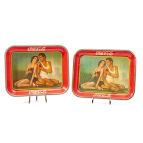 Pair 1934 Coca-Cola Tarzan and His Mate Tin Trays