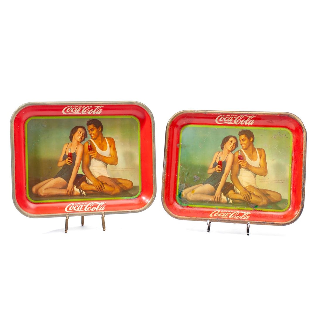 Pair 1934 Coca-Cola Tarzan and His Mate Tin Trays (1 of 4)