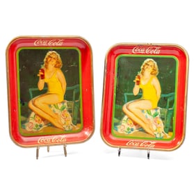 Pair 1932 Coca-Cola Girl in Bathing Suit Trays