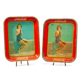 Pair 1933 Coca-Cola Francis Dee Tin Litho Trays