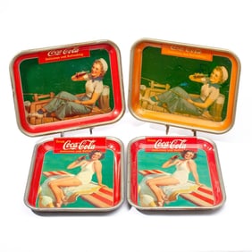 2 Pairs 1939 & 1940 Coca-Cola Tin Litho Trays