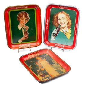 3 Vintage Coca-Cola Advertising Tray / Bobbed Hair