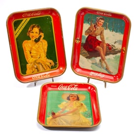 3 Vintage Coca-Cola Advertising Trays / Ice Skater