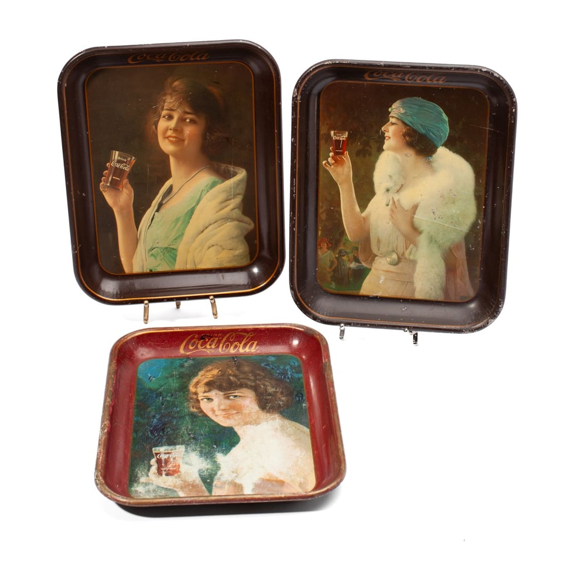3 Antique Coca-Cola Tin Litho Trays / Flapper Girl (1 of 5)