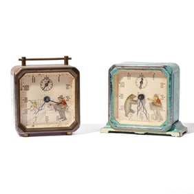 2 Vintage Lux & Kechler Animated Alarm Clocks