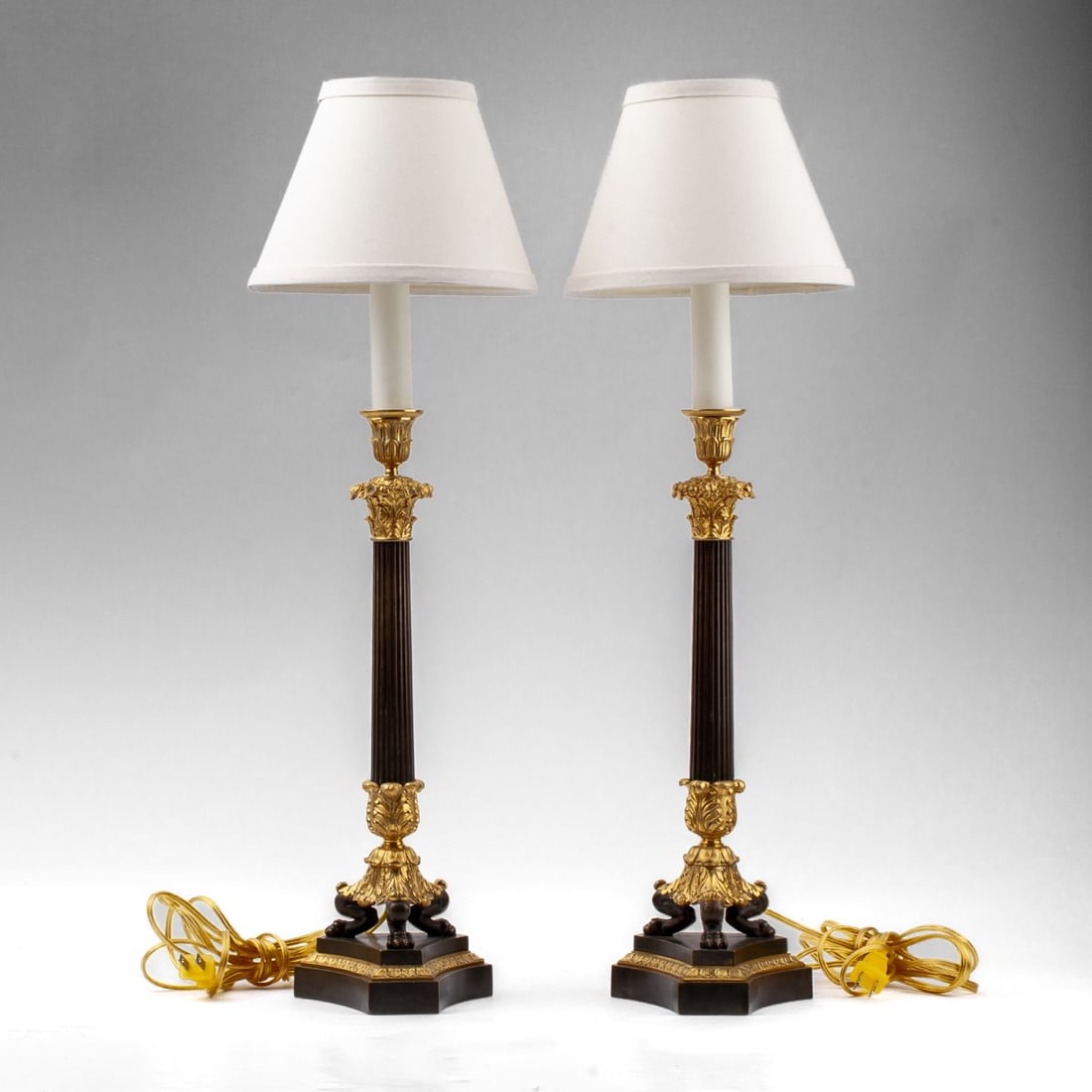 French Empire Gilt Bronze Candlestick Lamps (1 of 8)