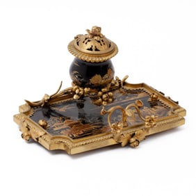 Antique Chinoiserie Lacquer Inkwell Stand